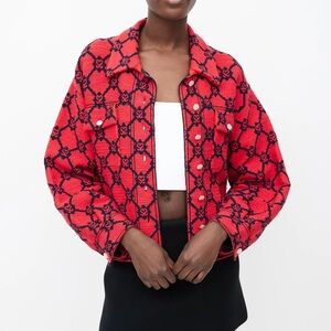 Sandro Red and Black Bomber Jacket Monogramed Small S nee with tags